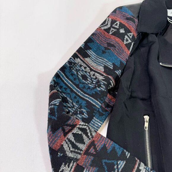 Daniel Rainn Moto Jacket Womens Small Aztec Black Full Zip Pockets Chevron boho - Picture 2 of 9